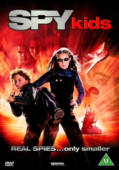 DVD cover for the movie 'Spy Kids' featuring two children in spy outfits against a fiery red and orange background with the title 'SPY kids' at the top.