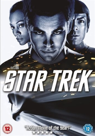 Star Trek movie poster artwork featuring the three main cast members in a dark, high-contrast design with large white 'STAR TREK' title text and a 12 age rating badge at the bottom.