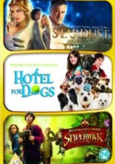 A DVD box set containing three films: Stardust, Hotel for Dogs, and Spiderwick, with colorful movie artwork panels on the front cover and spine.