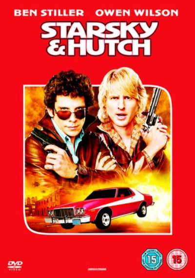 Movie poster for 'Starsky & Hutch' featuring two characters with a car and red background.