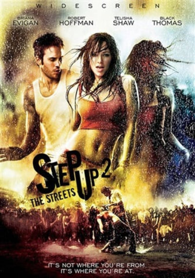 Movie poster for 'Step Up 2: The Streets' featuring two main characters and a crowd.