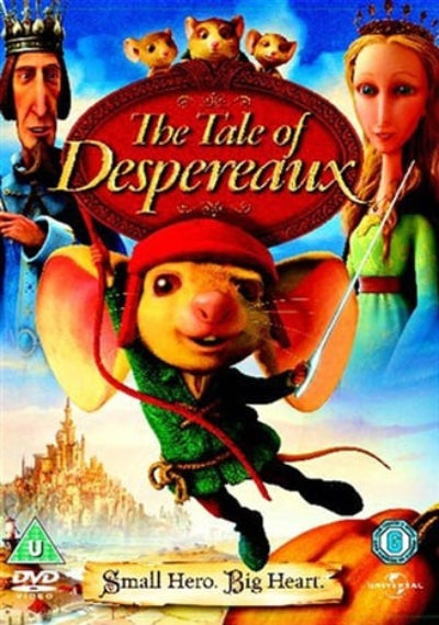 Movie poster for 'The Tale of Despereaux' featuring a mouse character, a king, and a queen.