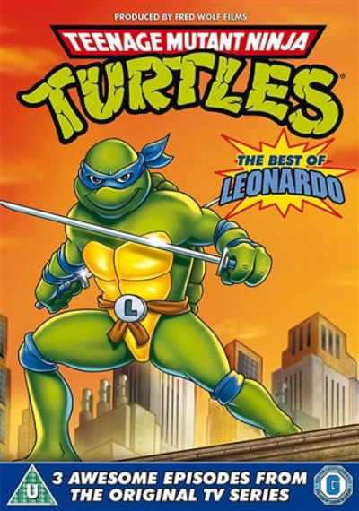 Cover of 'Teenage Mutant Ninja Turtles: The Best of Leonardo' DVD with a turtle character on an orange background.