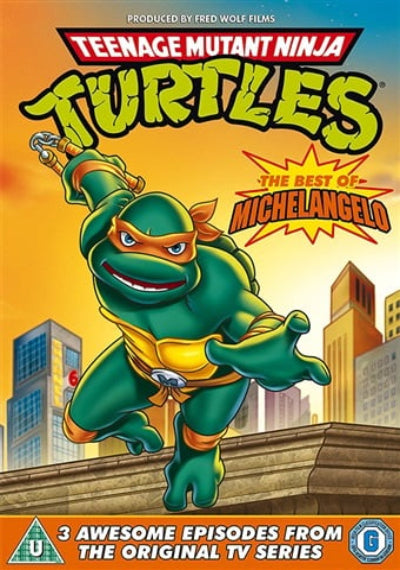 DVD cover of 'Teenage Mutant Ninja Turtles: The Best of Michelangelo' with a turtle character on a city background.