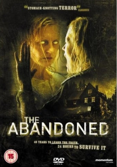 Movie poster for 'The Abandoned' with two people facing each other and a house in the background.