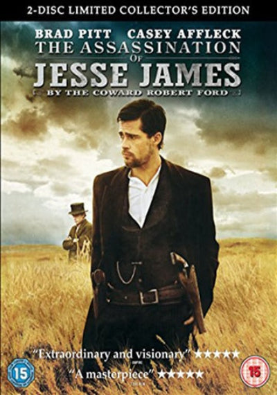 DVD cover of 'The Assassination of Jesse James' with a man in a suit holding a gun in a field.