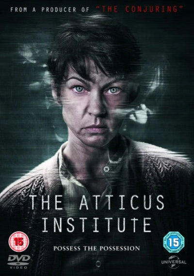 DVD cover of 'The Atticus Institute' with a woman's face and dark background