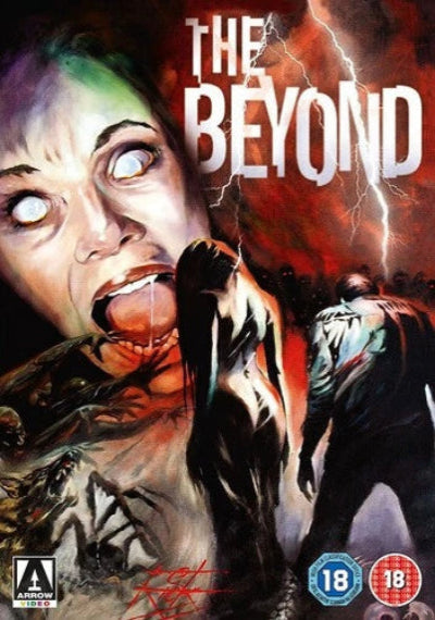 Movie poster for 'The Beyond' with a woman's face and a tiger, featuring the Arrow Video logo.