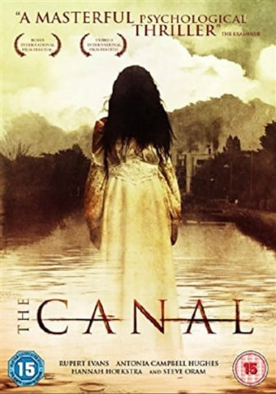 Movie poster for 'The Canal' with a woman in a white dress walking towards a canal.