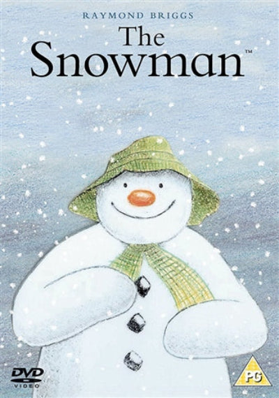 DVD cover of 'The Snowman' with a snowman wearing a green hat and scarf against a snowy background.