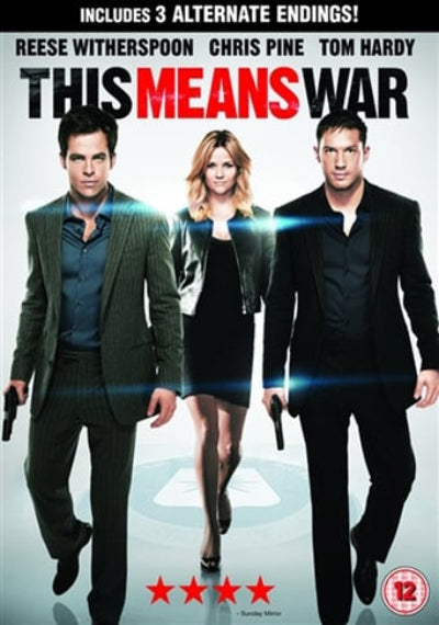 Movie poster for 'This Means War' featuring three main actors with a gray background.