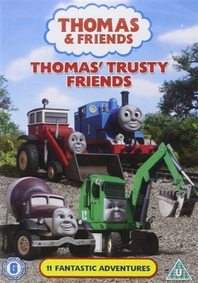 DVD cover of 'Thomas & Friends: Thomas' Trusty Friends' featuring animated trains and a tractor.