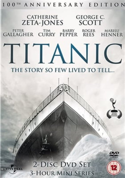 Movie poster for 'Titanic' mini-series with ship and stormy sky