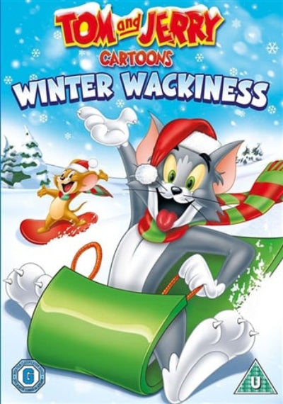 Cartoon poster of Tom and Jerry with a winter theme, featuring a snowy landscape and characters in winter attire.