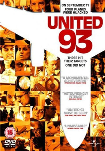 Movie poster for 'United 93' with collage of faces and text about the film.