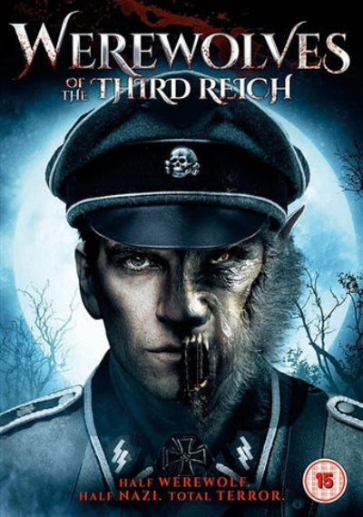 Movie poster for 'Werewolves of the Third Reich' featuring a character in Nazi uniform with wolf's head emblem.