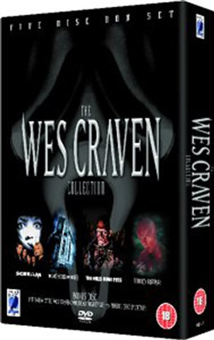 Wes Craven collection DVD box set with images of horror movie characters on a black background.