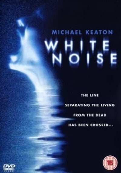 Movie poster for 'White Noise' featuring a blue ghost-like figure on a dark background.