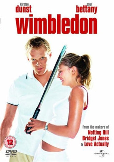 Movie poster for 'Wimbledon' featuring a man and woman holding a tennis racket.