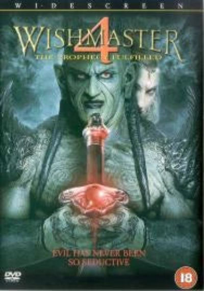 DVD cover of 'Wishmaster 4' with a dark background and text.