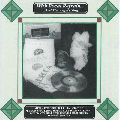 Album cover with vintage radio, record, and decorative elements on a green border.