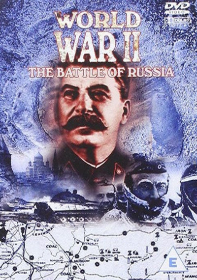 DVD cover of 'World War II: The Battle of Russia' with a portrait and map background.