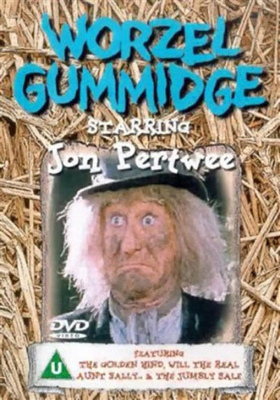 DVD cover of 'Worzel Gummidge' featuring Jon Pertwee on a straw background