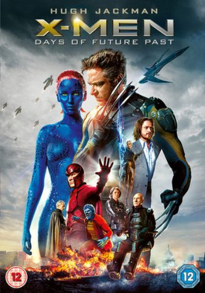Movie poster for 'X-Men: Days of Future Past' featuring characters with a cityscape background.