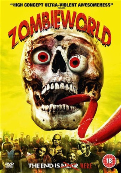 Movie poster for 'ZombieWorld' with a skull and red tongue on a yellow background.