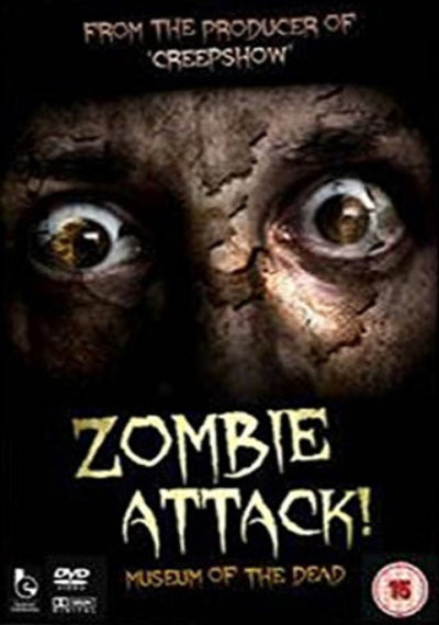 Poster for 'Zombie Attack!' with a close-up of a zombie's face and text about the producer of 'Creepshow'.