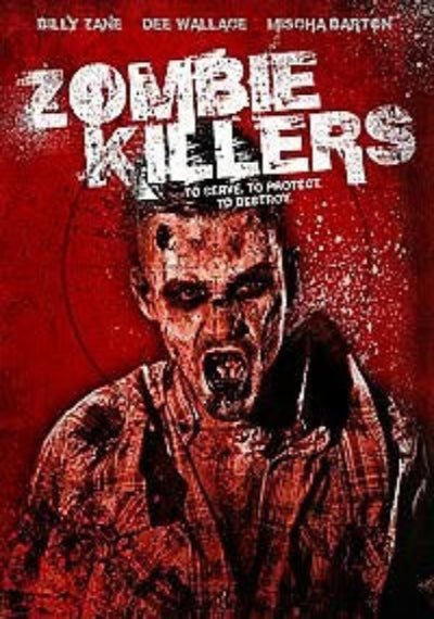 Movie poster for 'Zombie Killers' with a zombie character on a red background
