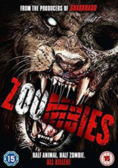 Movie poster for 'Zoombies' with a bear's face and text about the movie's rating and genre.
