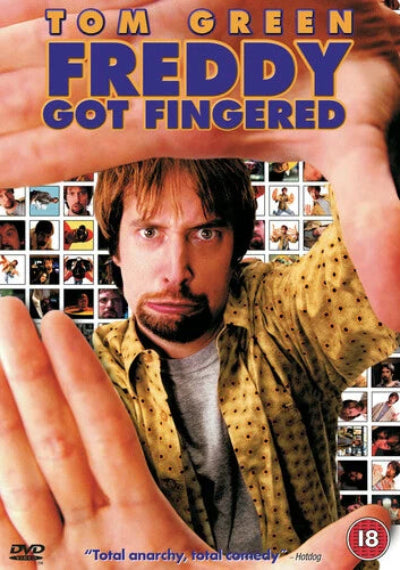 DVD cover of 'Freddy Got Fingered' with a person holding up fingers and smaller images of the person on the cover.
