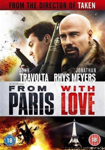 Movie poster for 'From Paris with Love' featuring John Travolta and Rhys Meyers.