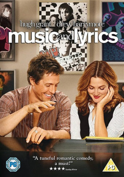 Movie poster for 'Music and Lyrics' featuring two characters sitting together.