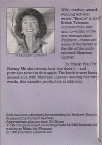 Maureen Lipman reads Thank You For Having Me Used Audiobook Tape Pick and Sell the shop for Stay Home Entertainment Packs.!! ABCUsed