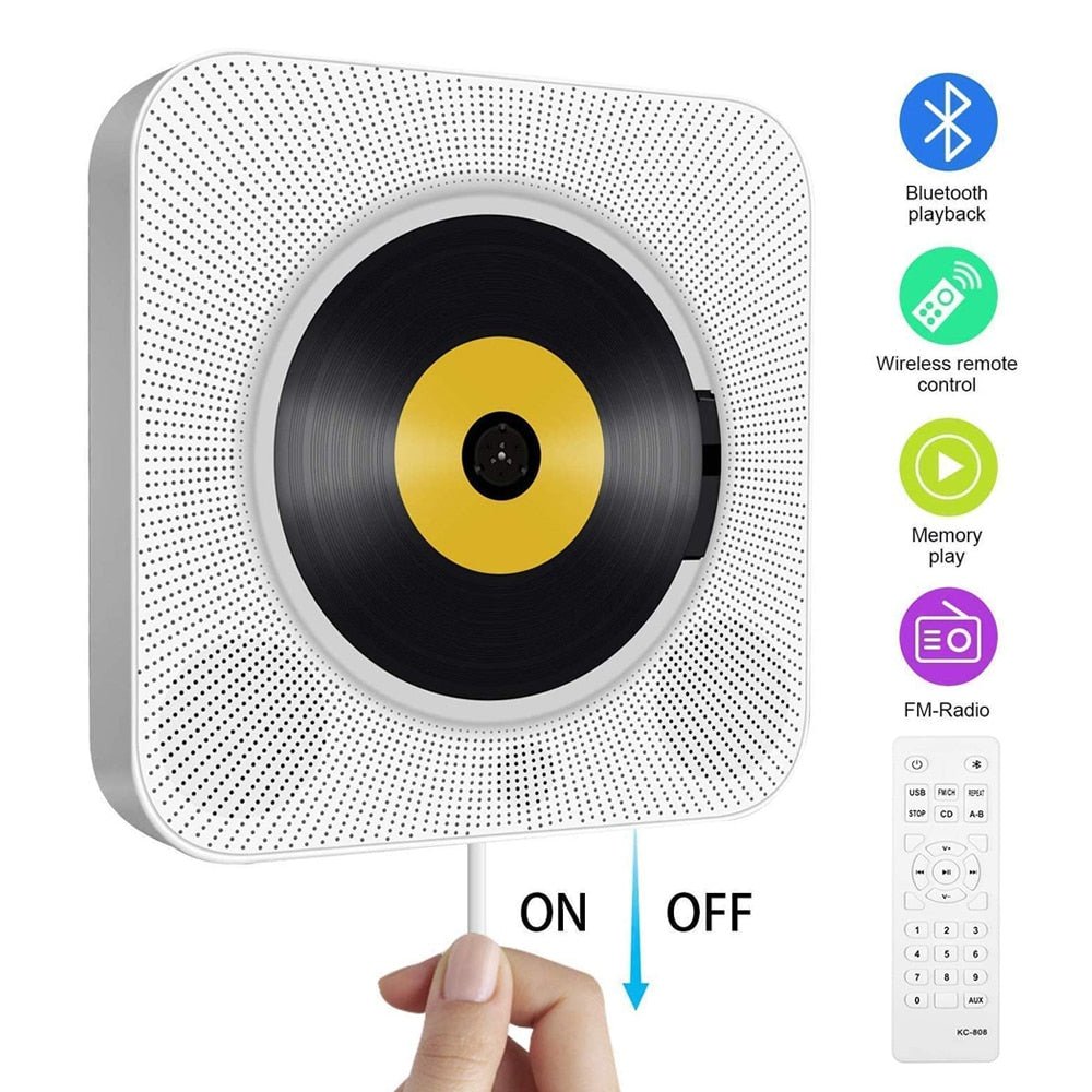 Onvian Wall Mounted CD Player Surround Sound FM Radio Bluetooth USB MP3 Disk Portable Music Player Remote Control Stereo Speaker Pick and Sell the shop for Stay Home Entertainment Packs.!! CDP