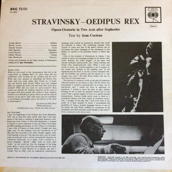 Stravinsky Oedipus Rex : LP pick-and-sell